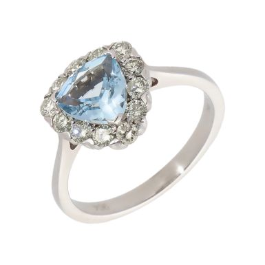New 9ct White Gold Aquamarine & Diamond Triangle Cluster Ring
