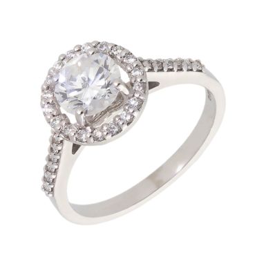 New 18ct White Gold 1.40 Carat Diamond Halo Solitaire Ring